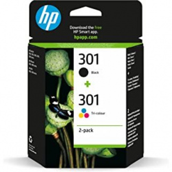 HP 301 Pack de 2 Cartouches d'Encre Noire et Trois Couleurs Authentiques (N9J72AE) HP 301 Pack de 2 Cartouches d'Encre Noire et Trois Couleurs Authentiques (N9J72AE)